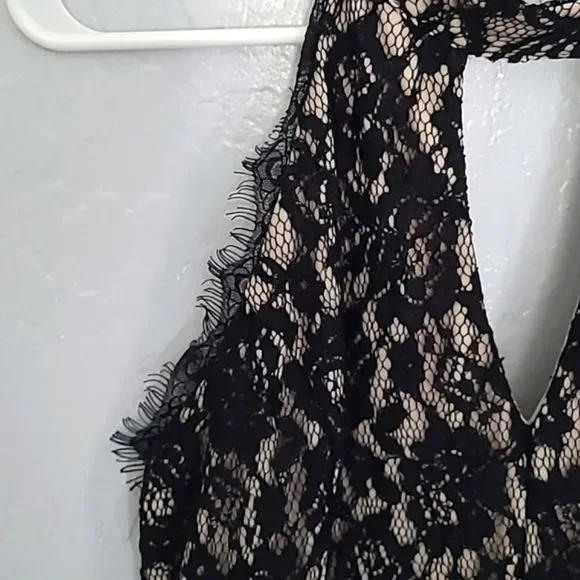 Francescas Black Lace Halter Jumpsuit Wide Leg Formal Chic Size M Y2K Cocktail - Picture 3 of 16